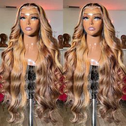 Synthetic Wigs Highlight Wig Human Hair 13x4 Lace Frontal Wig Colored Human Hair Wigs For Women 30 Inch Honey Blonde Body Wave Lace Front Wig 240329