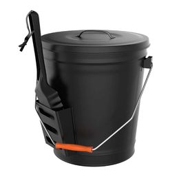 Metal Bucket with Lid Shovel Stove Fireplace Tools Ash Pail and Wood Pellet Storage - Hearth Accessories by Pure Garden (black)