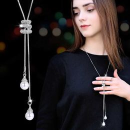 Pendant Necklaces Simulated Pearl Snake Crystal Long Sweater Chain Vintage Accessary Collares Statement NecklaceL2403L2403