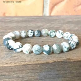 Charm Bracelets MG0927 8 mm Tree Agate Stretch Natural Gemstone Wrist Mala Womens Yoga Mala L240319