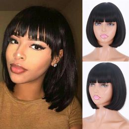 Wigs WERD Short Black Bob Wig Straight Synthetic Wigs For Women With Bangs Nutural Heat Resistant Fibre Cosplay Hair