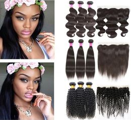 Brazilian Hair Bundles Wet and Wavy Body Wave Straight Remy Human Hair Lace Closure 3 Bundles with Kinky Curly 13x4 Weaves Frontal2154012