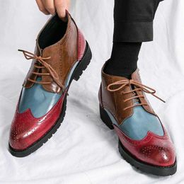 Couro HBP Designers sem marca mais recente costura combinação de cores diferentes outras botas masculinas de tornozelo