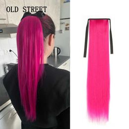Synthetic Wigs Long Silky Synthetic Straight Ponytails Heat Resistance Fiber for Woman Clip in Hair Pony Tail Hairpiece Ribbon 240328 240327