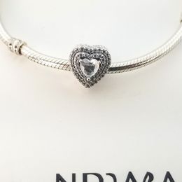 S925 Silver Sparkling Flat Heart Charm For Women's Fashion Accessories Valentine's Day Thanksgiving Fitting Charm Bead Bracelet Jewelry 799218C01 Fashion Jewelry