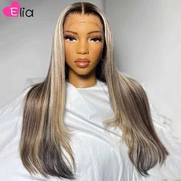 Synthetic Wigs Grey Highlights Straight Hair Transparent Lace Human Hair Wigs 13x4 Lace Frontal 4x4 5x5 Lace Closure Wig Brazilian Womens Wigs 240328 240327