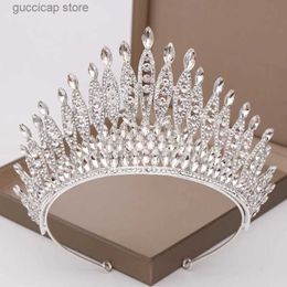 Tiaras Trendy Silver Color Rhinestone Crystal Queen Big Crown Bridal Wedding Tiara Women Beauty pageant Bridal Hair Accessories Jewelry Y2403