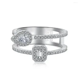 Cluster Rings S925 Sterling Silver Ring For Women Set With Zircon Full Diamond Double Layer Hollow Out Design Unique