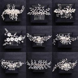 Tiaras Silver Color Pearl Crystal Wedding Hair Combs Hair Accessories for Bridal Flower Headpiece Women Bride Hair ornaments Jewelry Y240319