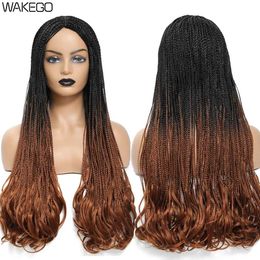 Synthetic Wigs 26 Inch Long Box Braid Wig With Curly End African synthetic Braided Wigs For Women Fake Scalp Heat Resistant Braiding Hair Wig 240328 240327