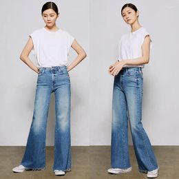 Women's Jeans IOO 2024 Blue Skin-friendly Breathable Mid-waist Stretch Loose Wide Leg Hair Edge Dragging Denim Pants High Quality Free Ship