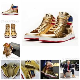 2024 Gold Custom T Trumps Sneakers High Tops Basketball Shoes Womens Mens Never Surrender National Leaders Casual Designers Gold Red Women Men Sports Shoe With Box