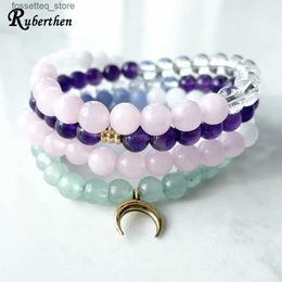 Charm Bracelets Ruberthen 6 mm Mix Crystals 108 Mala New Women s Amethyst Clear Quartz Gemstone Yoga Spiritual Mala Jewelry L240319