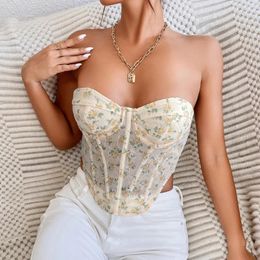 Women's Tanks Flroal Print Corset Crop Tops Summer Coquette Shaper Tank Top Back Strap Slim Lingerie Bustier Skinny Tunic Camis Women