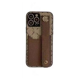iPhone 15 Pro Max Designer Flower Phone Case for Apple 14 13 12 11 XS XR 8 7 Plus Luxury PU Leather Wristband Strap Card Holder Pocket Floral Print Back Cover Coque Brown G