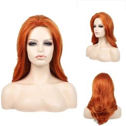 Wigs Synthetic Orange Wig for Woman Long Body Wave Hair Cosplay Lolita Party Natural Heat Resistant Wigs Fibre Daily Wear Hair