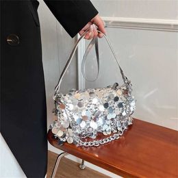 Hip Shoulder Bags New Sequin designer Bag Winter Fashion Dinner Chain Strap Handbag Horizontal Crossbody Womens handbags tote 240311
