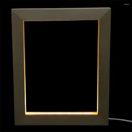 Frames Glowing Po Frame Simple Desktop Holder Luminous Metal Trim LED Light Rustic Wedding Decor Table Picture Home Display