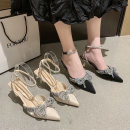 Boots Shiny Rhinestones Women's Pumps Sexy Pointed Toe High Heel Sandal for Women Crystal Ankle Strap Thin Heels Wedding Shoes Woman