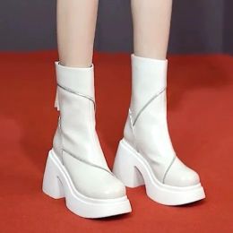 Boots 2023 New Platform Fashion Chelsea Women's Boots High Heel Designer Boots Women Autumn New Walking Work Dress Zipper Shoes Ladies