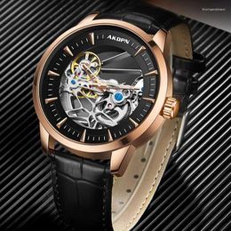 Wristwatches Top Fashion Skeleton Mechanical Watch Men's Steampunk Transparent Hollow Automatic Relogio Masculino 2024