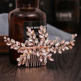 Tiaras Bride Rose Glod Hair Comb Ornaments Crystal Headdress Luxury Wedding Accessories Rhinestone Hairband Headpiece Women Jewelry Y240319