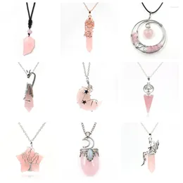 Pendant Necklaces FYSL Many Style Rose Pink Quartz Crescent Moon Link Chain Necklace Star Love Heart Tree Of Life Jewellery