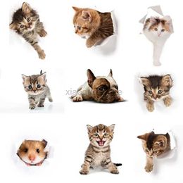 Toilet Stickers Cats 3D Wall Sticker With Toilet Hole Sticker Live Dogs Bathroom For Home Decoration Animals Labels Vinyl Wallpaper Art Poster 240319