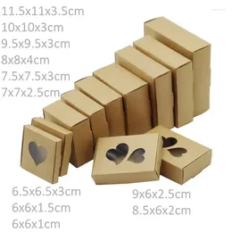 Gift Wrap 50Pcs Heart-shaped Kraft Paper Window Packaging Box Valentine's Day Wedding Souvenir Candy 11 Sizes