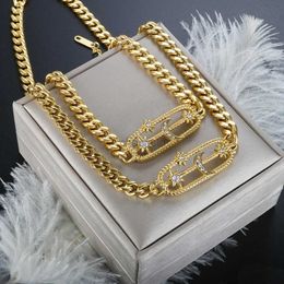 Bangle Massive Cuban Necklace Thick Chain Bracelet Moon Star Dubai For Women Stainless Steel Jewellery Set Wholesale 240319