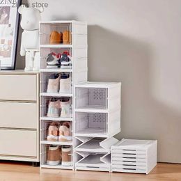 Storage Holders Racks 1 piece of 6 transparent shoe box with a door foldable and stackable free combination shoe rack and plastic sports shoe container. Y240319