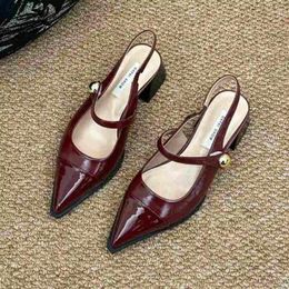 Dress Shoes Women Classic Pointed Toe High Quality Black Leather Buckle Strap Square Heel Lady Office Pumps Slingback Low Heels