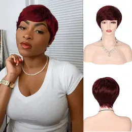 Wigs Short Wigs Pixie Cut Wigs with Bangs 99j Short Bob Straight Hair Wig Heat Resistant Synthetic Burgundy Cosplay Perruque