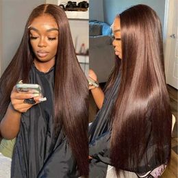 Synthetic Wigs 13x4 Chocolate Brown Lace Front Wigs 50% Human Hair with Baby Hair 180 Density Straight Lace Frontal Human Hair Wigs 26inch 240329