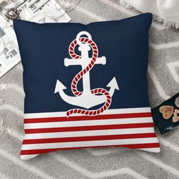 Pillow Nautical Red White Stripes And Anchor On Blue Background Cojines Navigation Throw Case Covers Home Sofa Chair