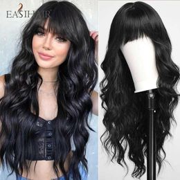 Synthetic Wigs Cosplay Wigs EASIHAIR Natural Black Long Body Wave Synthetic Women Wigs with Bangs Daily Cosplay Afro Brazilian Women Hair Wig Heat Resistant 240329