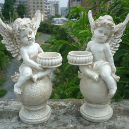 Creative Cupid Flower Fairy Resin Angel Candlestick Gardening Ornament Decor Yard Courtyard Sculpture Statue flower pot Lovely 240314