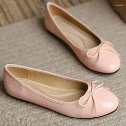 Dress Shoes 2024 Spring Women Ballet Luxury Fashion Flat Shoe Bow Knot Round Toe Shallow Slip On Ladies Ballerinas Mary Jane