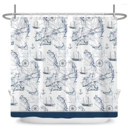 Shower Curtains Nordic Style Curtain Retro Navigation Sailing Anchor Printing Bathroom Waterproof Fabric Bath Decor