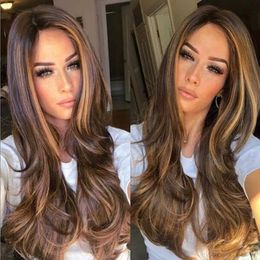 Synthetic Wigs Lace Wigs High Temperature Fiber Brown Long Curly Wig Women Party Hairpiece with Hairnet 240329