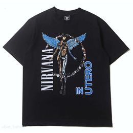 Nirvana 2023 Mens Fashion Brand American Casual Band Perspective Angel Round Neck Short Sleeved T-Shirt 511