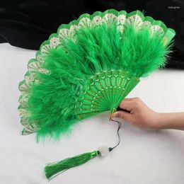 Decorative Figurines Feather Hand Fan Dance Stage Props Handmade Spanish Lace Tassel Pendant Multicolor Luxurious Custom Wedding Party Home