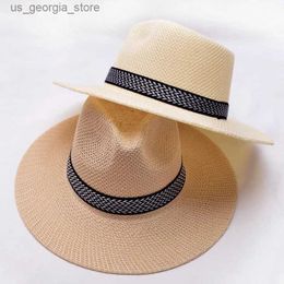Wide Brim Hats Bucket Hats Panama Hat Short Brim Fedora Hat Cuban Cap Sun Hat Casual Jazz Hat Str Unisex Middle aged Summer Cool Hat Y240319