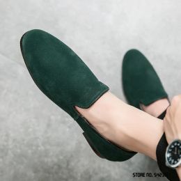 Shoes Coslony Men Dress Shoes Casual Loafers Novel Suede Green Brwon Black Pointed Wedding Oxford Footwear Formal Zapatos Hombre