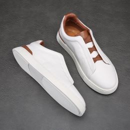 Shoes High Quality Men Casual Shoes New Arrival White Vulcanize Shoes Cow Leather Mens Sneakers 2023 Handmade Slip on Mens Skate Shoes