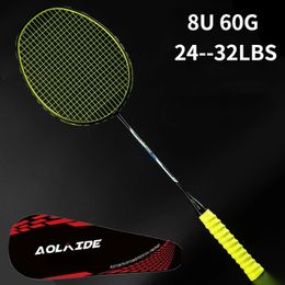 Ultralight 8U 60g Strung Badminton Racket Professional Carbon Badminton Racquet 24-32 LBS Durable Elastic Moderate High Rigidity 240304