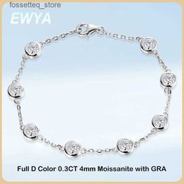 Charm Bracelets EWYA Tren Real D Colour Full 4mm 0.3CT Moissanite Tennis For Women S925 Silver Plated 18K Diamond Hand Link s L240319