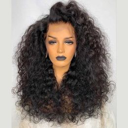 Synthetic Wigs Natural Soft 26 180Density Long Kinky Curly Black 13*4*1 Lace Front Wig For Women With BabyHair Synthetic Heat Resistant Daily 240329