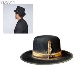 Wide Brim Hats Bucket Wool Flat Top Fedora Hat for Men Adult Stage Performances Theme Party Cap Masquerade Dress Up Costume Panama 240319