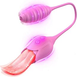 Tongue Licking Vibrator Dildo Vibrating Egg Nipple Clitoris Stimulator Vagina G Spot Massage Anal Butt Plug Anus Sex Toy Women 240311